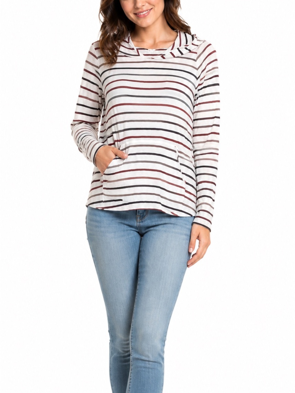 Market & Spruce Size XL White Striped Long-Sleeve Hooded Shirt